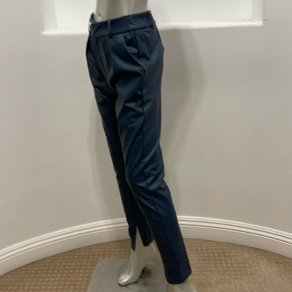 Fashion Nova Ericka Faux Leather Pants Blue Ankle Style Size L NWT - Picture 3 of 12